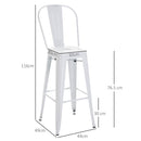 Set 2 Sgabelli da Bar Stile Industriale Schienale Rimovibile 44x49x116 cm in Metallo Bianco