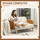 Divano 2 Posti Stile Nordico 138x73x74 cm in Tessuto Effetto Velluto e Legno Crema e Arancione  