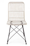 Set 4 Sedie 45x55x85 cm Metal Rattan in Fibre Naturali Bianco