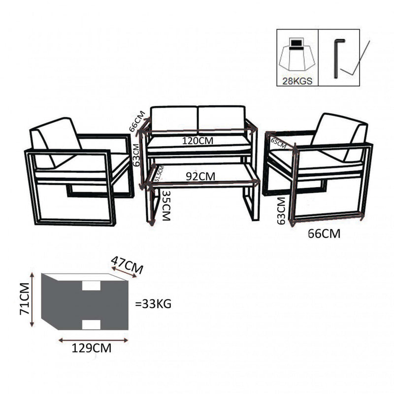 Set Salotto da Giardino Divano 2 Poltrone e Tavolino con Cuscini in Alluminio Antracite