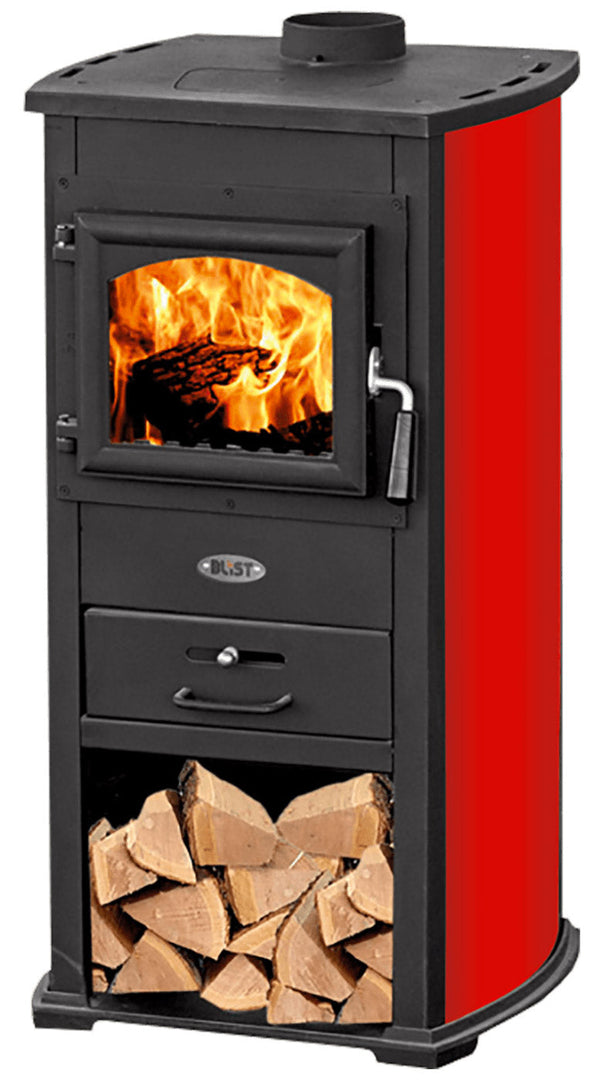 sconto Poêle à Bois 8kW 90 m3 en Acier et Fonte Rouge
