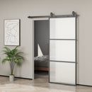 Porta Scorrevole Esterna Muro 91,4x203,2 cm Sistema Soft-close Stile Industriale Impermeabile in Vetro Satinato Nero      