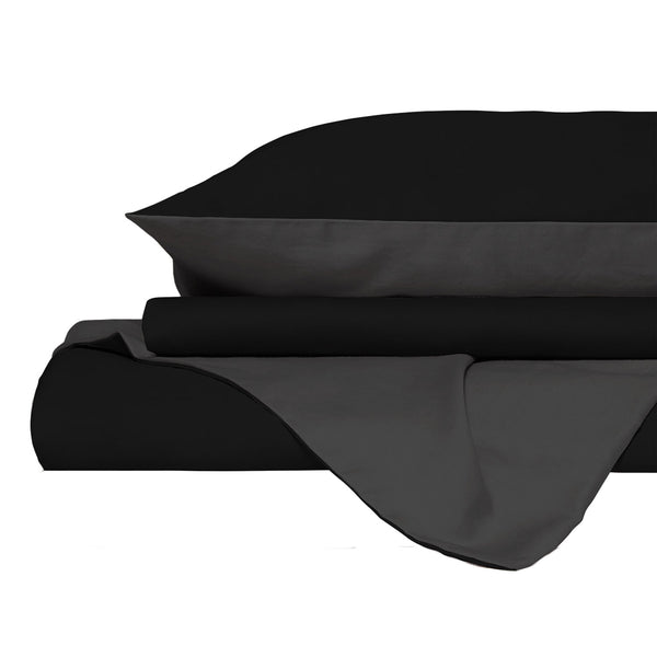 Copripiumino con Sacco e Federe in Tinta Unita Double Face Linea Vera Nero e Fumo sconto