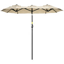 Ombrellone da Giardino 295x152x222 cm Copertura Doppia Inclinabile con Apertura a Manovella Cachi  