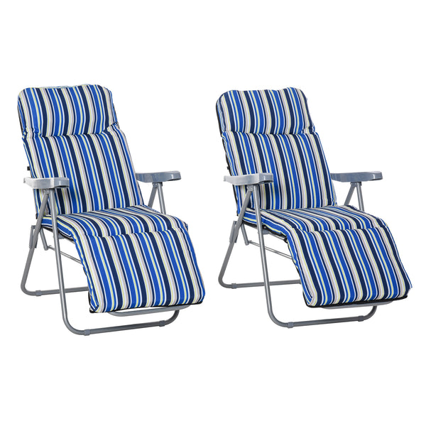 prezzo Set 2 Sdraio Pieghevoli 60x75x102 cm con Schienale Regolabile a 5 Livelli in Acciaio e Poliestere Blu e Crema