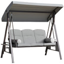 Dondolo da Giardino 3 Posti 208x121x172 cm con Tetto Regolabile Portabicchieri e Cuscini in Metallo e Tessuto Grigio Chiaro      