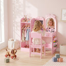 Toeletta per Bambini 3-8 Anni 3 in 1 92x36x103,3 cm con Sgabello Specchio con Luci a 2 Colori e Appendiabiti in MDF Rosa      