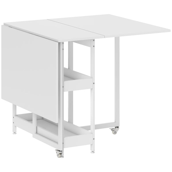 Tavolo Pieghevole a 2 Ribalte per 4 Persone 133,4x80x75 cm con 2 Ripiani Aperti in Legno e Metallo Bianco acquista