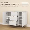 Credenza Moderna 120x40x89,5 cm con 3 Cassetti e 2 Armadietti in Legno e Metallo Bianco  
