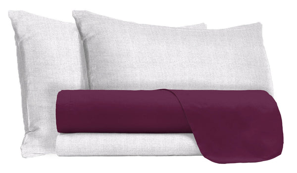 Ensemble de draps et taies d'oreiller en coton prune différentes tailles sconto