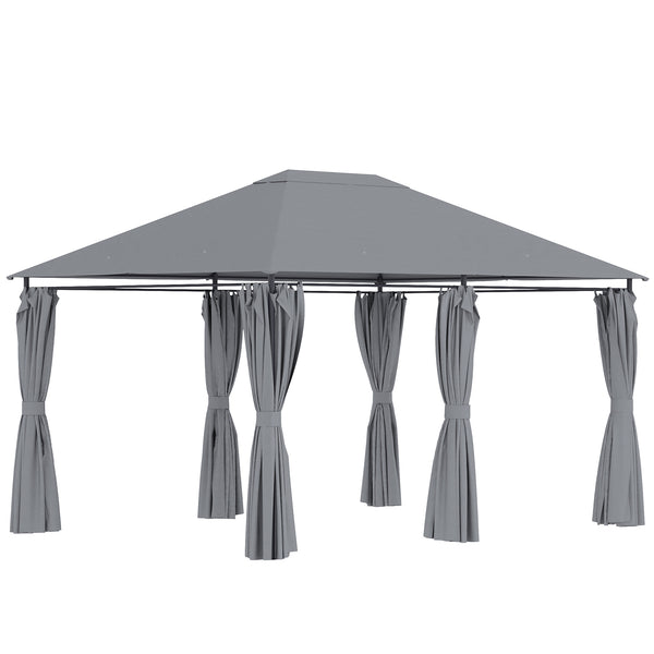online Gazebo 3x4 m con 6 Pareti Rimovibili 8 Fori di Drenaggio e 12 Picchetti in Acciaio e Poliestere Grigio e Nero