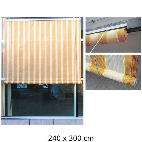 Auvent extérieur avec rouleau en tissu rayé beige prezzo