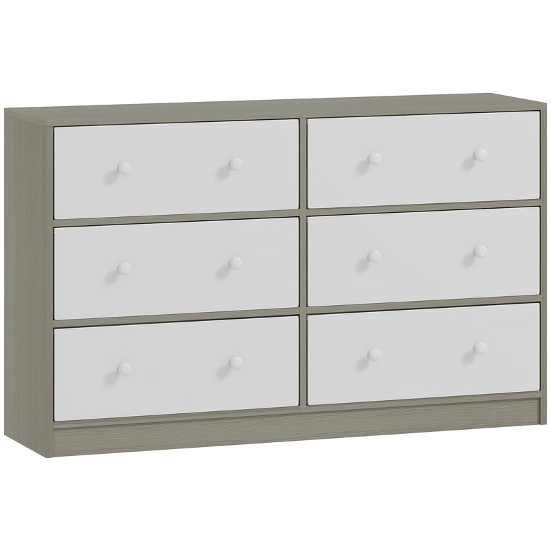 Cassettiera con 6 Cassetti in Tessuto 114x30x70 cm con Maniglie Doppie Struttura in MDF Bianco e Grigio  