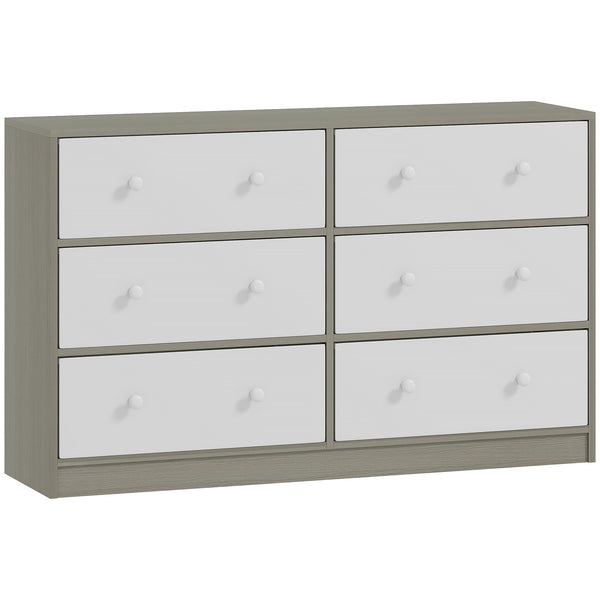 sconto Cassettiera con 6 Cassetti in Tessuto 114x30x70 cm con Maniglie Doppie Struttura in MDF Bianco e Grigio