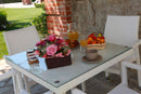 Tavolo da Giardino in Polyrattan con Vetro 90x90H77cm Adila Bianco Crema