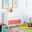 Cassettiera con 3 Cassetti in Legno di Pino 90x42x80 cm  Bianco e Rosa
