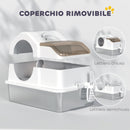 Lettiera per Gatti Chiusa 60,5x40,5x42 cm con 2 Tappetini Base in Acciaio Inox Bianca e Argento  