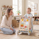 Carrello Primi Passi per Bambini 1-3 Anni 37x33,5x47,5 cm con Pannello Attività Bifacciale Rimovibile in Compensato      