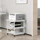 Carrello Porta Stampante a 3 Ripiani con 4 Ruote 50x50x52,5 cm Legno e Acciaio Bianco