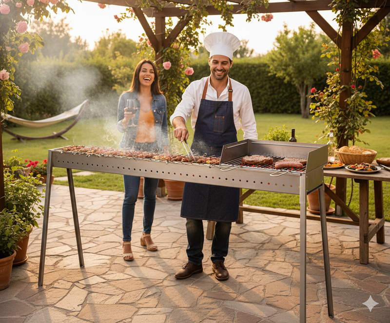 Cuoci Arrosticini a Carbone 140 cm con Barbecue Lisa Luxury Torino Grill 100+40