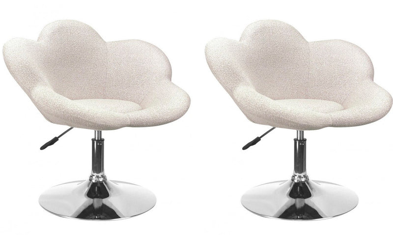 Set 2 Poltroncine da Soggiorno 69x55x69/81 cm in Schiuma Poliuretanica Fleur Cromo-Beige