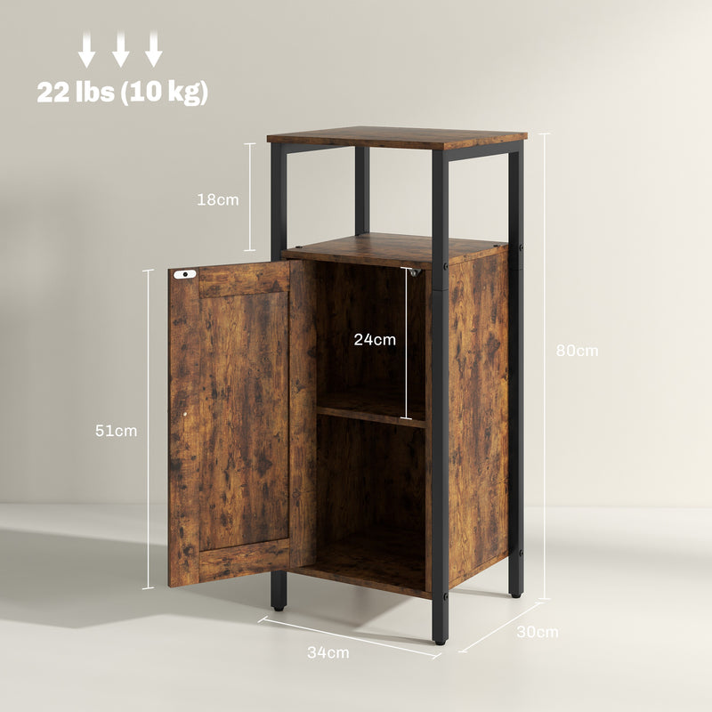 Comodino Stile Industriale 2 Ripiani e Scaffale Interno Regolabile 34x30x80 cm in Legno e Acciaio Marrone