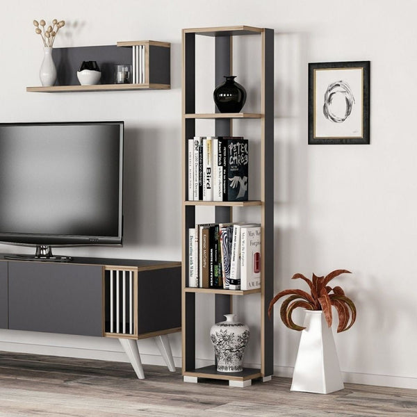 Bibliothèque 34x153 cm 5 étagères anthracite avec détails en noyer prezzo