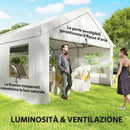 Gazebo da Giardino 597x395x302 cm con Pannelli Laterali 6 Finestre e Doppio Ingresso in Acciaio Galvanizzato Bianco      
