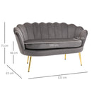 Divano 2 Posti 130x63x73 cm in Velluto Grigio