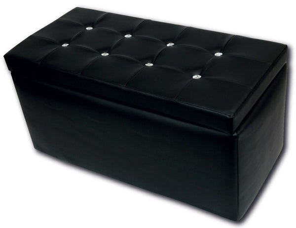 prezzo Trunk Chest Pouf Container en Simili Cuir Silvia Noir