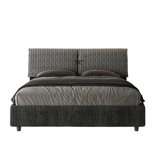 acquista Letto Matrimoniale con Testata e Alzata Comoda Imbottito in Tessuto Aragona Mados Blu Varie Misure