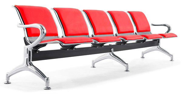 Banc de Bureau pour Salle d'Attente 5 Places avec Coussin en Acier et Simili Cuir Argenté/Rouge online