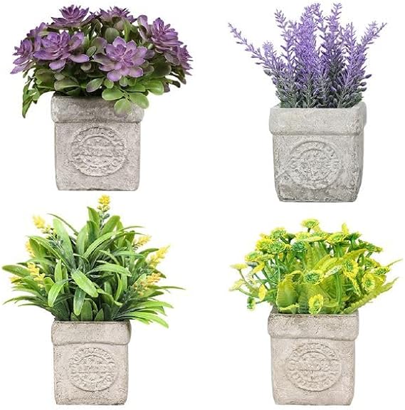 acquista Set 4 Piante Artificiali con Vaso Vari Tipi di Piante