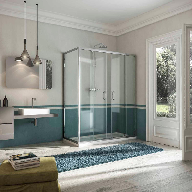 Box Doccia Angolare 2 Ante Scorrevoli In Cristallo Trasparente 6mm H185 Fosterberg Kolding Duo Varie Misure