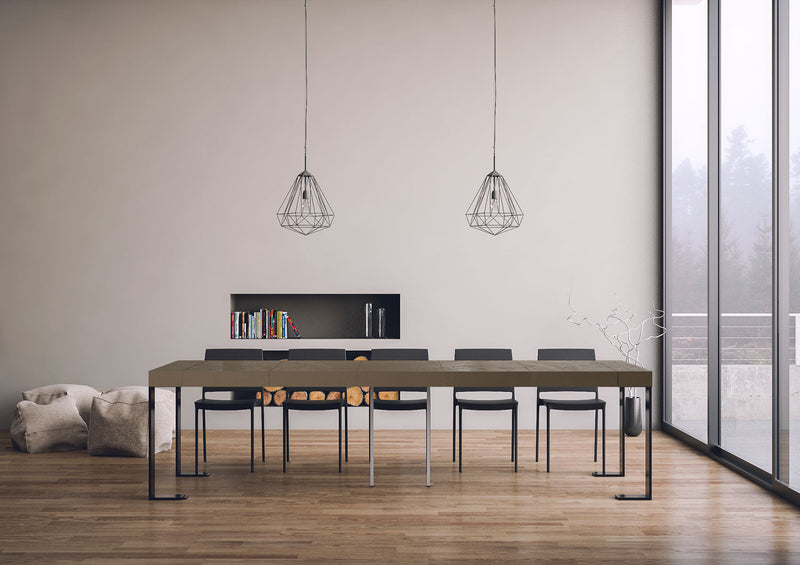 Consolle Allungabile 90-300x40x77 cm Tecno Premium Tortora Telaio Antracite 