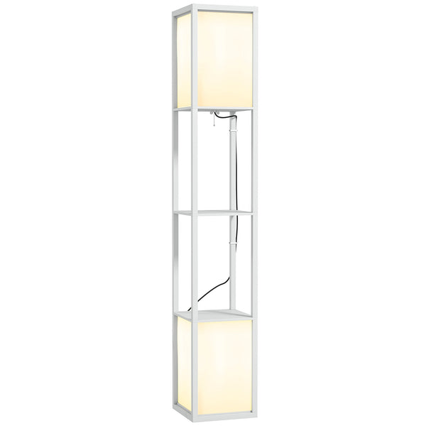 Lampada da Terra con 2 Paralumi E27 40W e 2 Ripiani 26x26x156 cm Bianco sconto