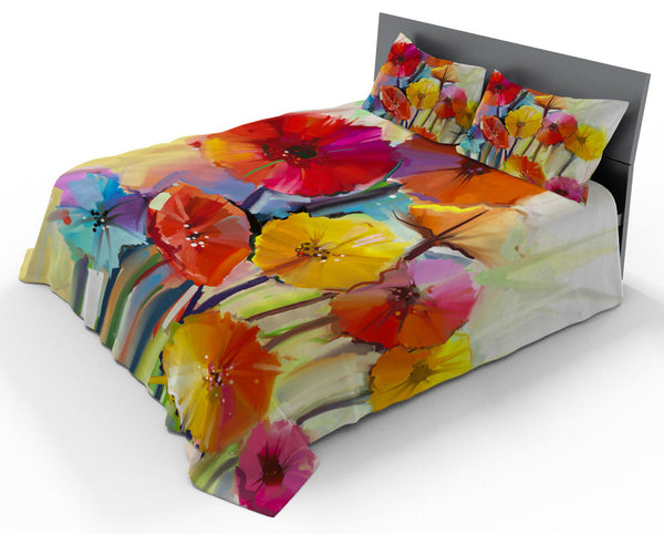 Parure de lit double et taies d'oreiller en coton avec imprimé sconto