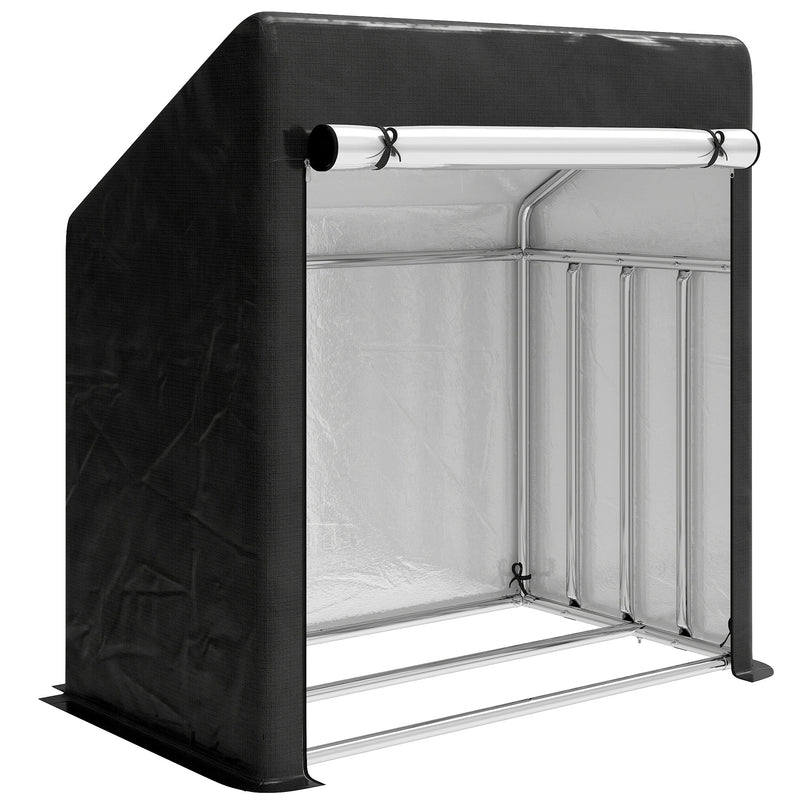 Portalegna da Esterno 100x60x110 cm in Acciaio Rinforzato con Copertura Impermeabile Nero      