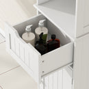 Mobile Colonna Bagno 40x30x170 cm con 2 Armadietti con Sensore Ripiano Aperto e Cassetto in Legno Bianco      