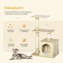 Albero Tiragraffi con Cuccia per Gatti in Legno Sisal 50x30x80 cm  Beige