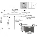 Ombrellone da Giardino Ø3 m Palo Ø48 mm Venere in Legno Marrone