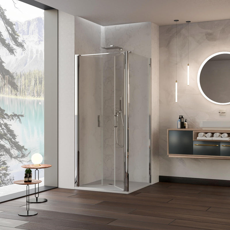 Box Doccia Angolare 2 Ante Saloon in Cristallo Trasparente 6mm H195 Bonussi Marty Varie Misure