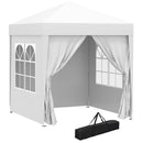 Gazebo da Giardino Pieghevole 2x2m con 4 Pareti Rimovibili in Poliestere e Acciaio Bianco