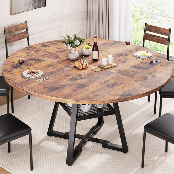 acquista Tavolo per Sala da Pranzo Tondo Ø120 cm Stile Industrial con Ripiano Effetto Legno