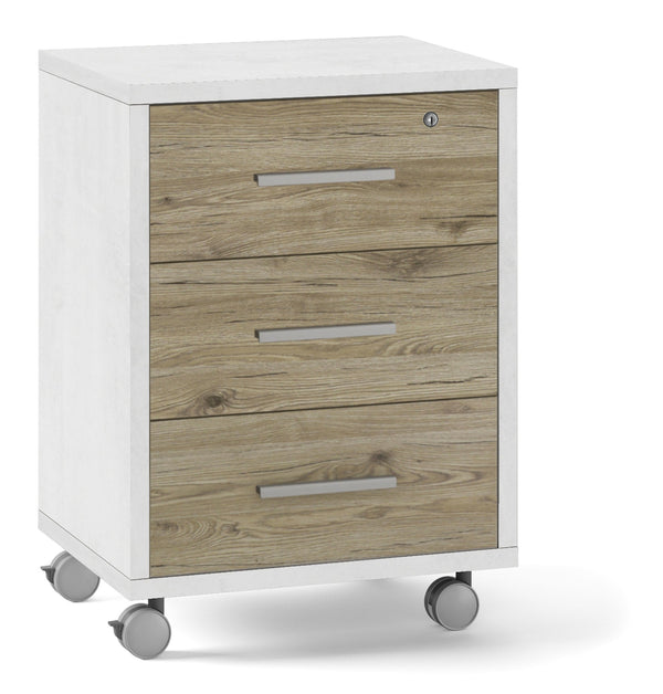 Commode 3 tiroirs sur roulettes 51x71x41 cm Oxyde blanc/Chêne naturel acquista