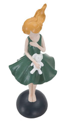 Statuetta Dolly con Coniglietto 11,5x10x33,5 cm in Resina Verde