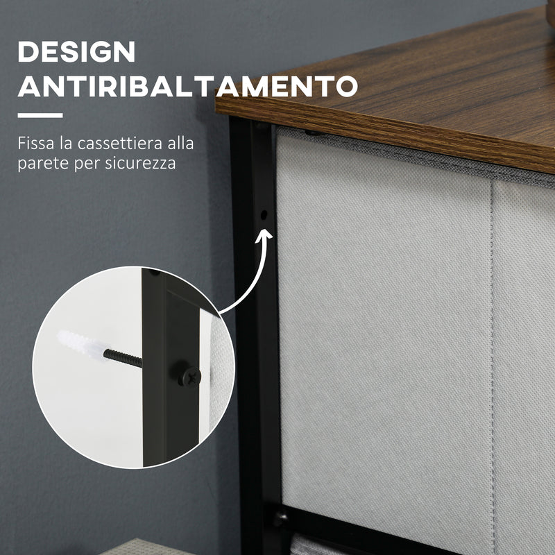 Cassettiera 8 Cassetti 80x30x81,5 cm in Legno e Acciaio Marrone Grigio e Nero