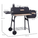 Barbecue a Carbone Carbonella 124x53x104 cm con Coperchio e Affumicatore in Acciaio Nero