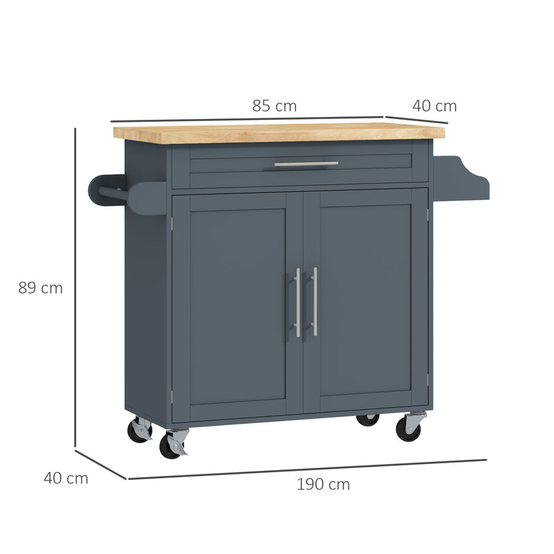 Carrello da Cucina con Cassetto, Portaspezie e Armadietto 109x40x89 cm Grigio e Color Legno   