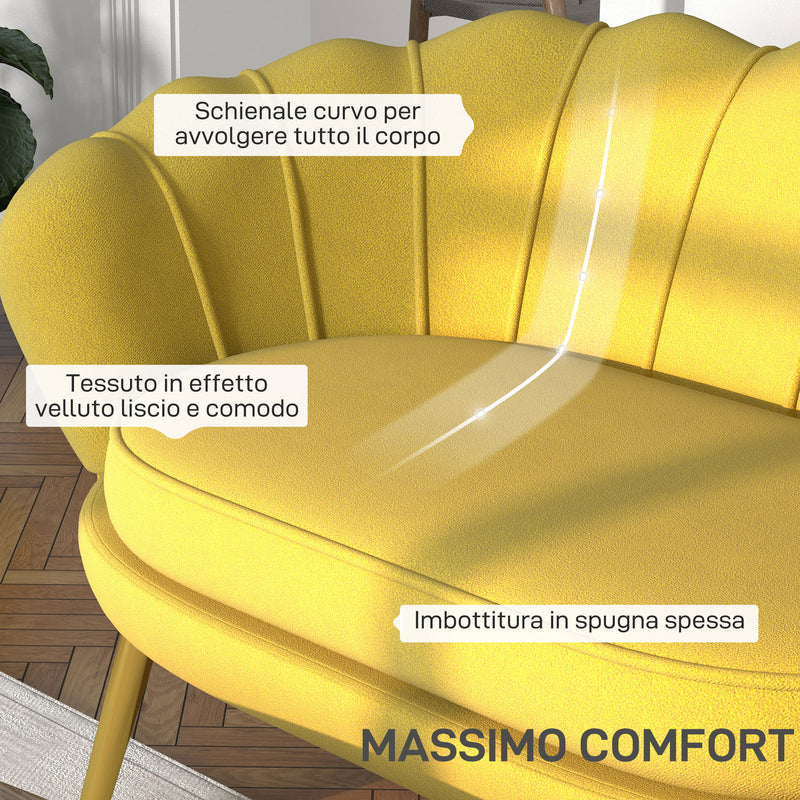 Divano 2 Posti 130x77x77 cm in Velluto Giallo  